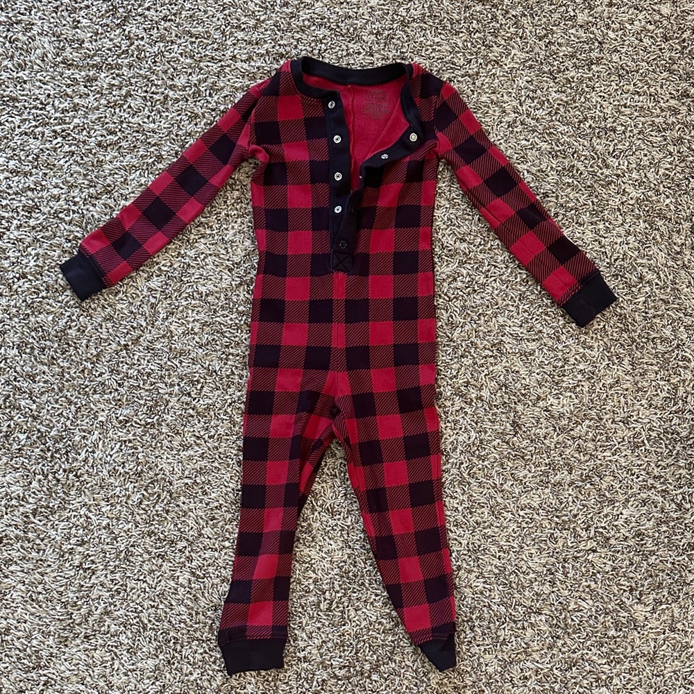 L.L. Bean Kids Red and Black Plaid Onesie Pajama